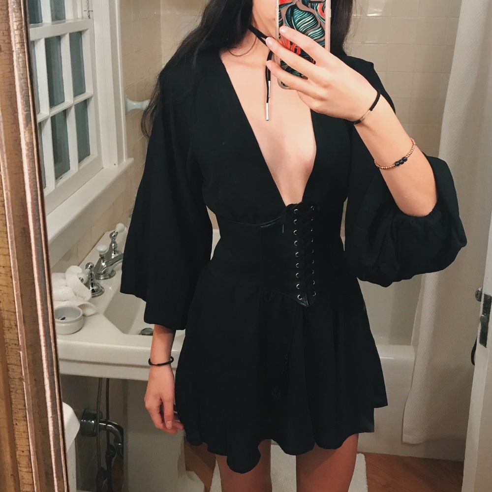 Black Plunge Dress Halloween (witch, vampire)